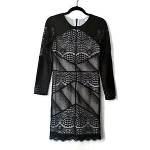 Sandro Black and Ivory Lace Long Sleeve Mini Dress, 2